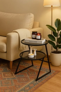 Valencia Yan Sehpa - Siyah Metal Füme Camlı Çok Amaçlı Yan Sehpa